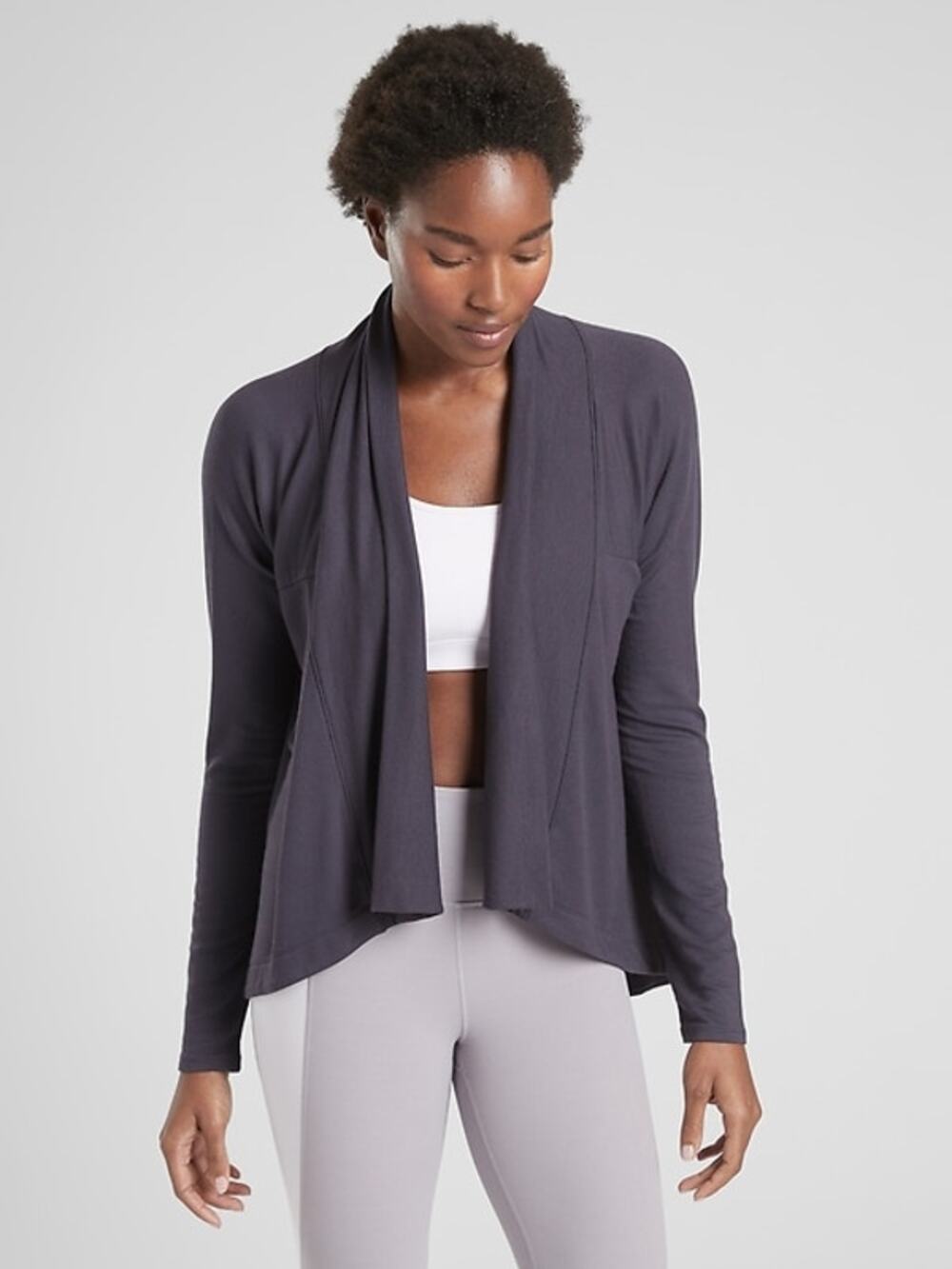 Athleta Nirvana Wrap Sweater Open Front Cardigan Medium Purple Fog Gray Preowned